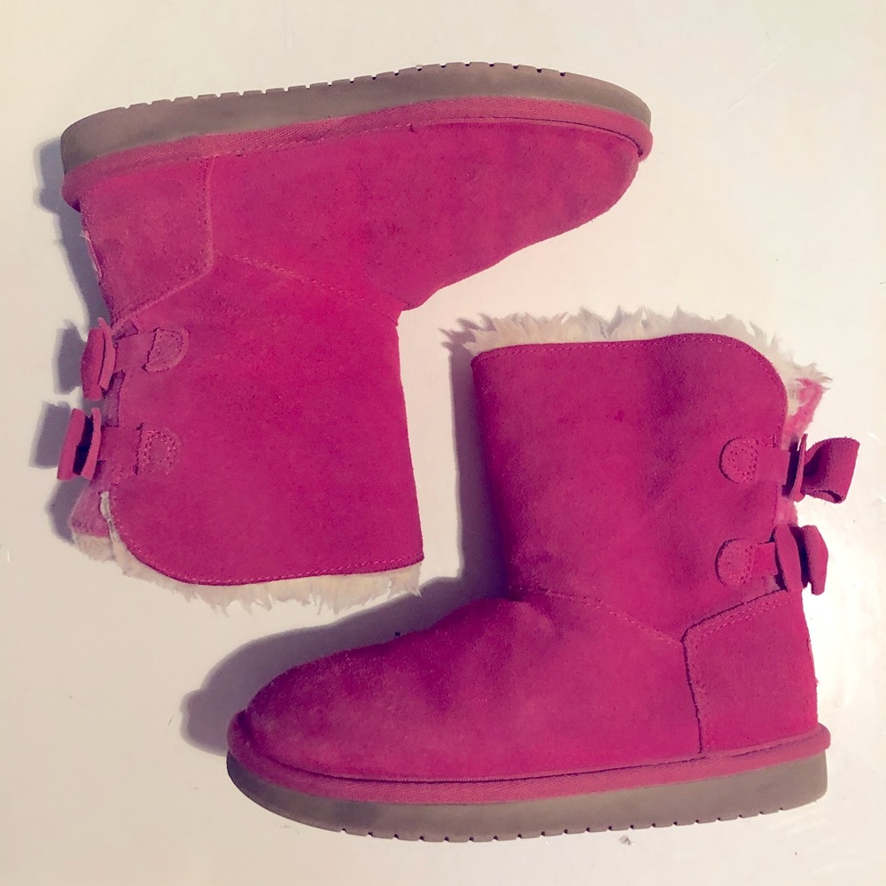 UGG Kids Pink Suede Bow Back Boots